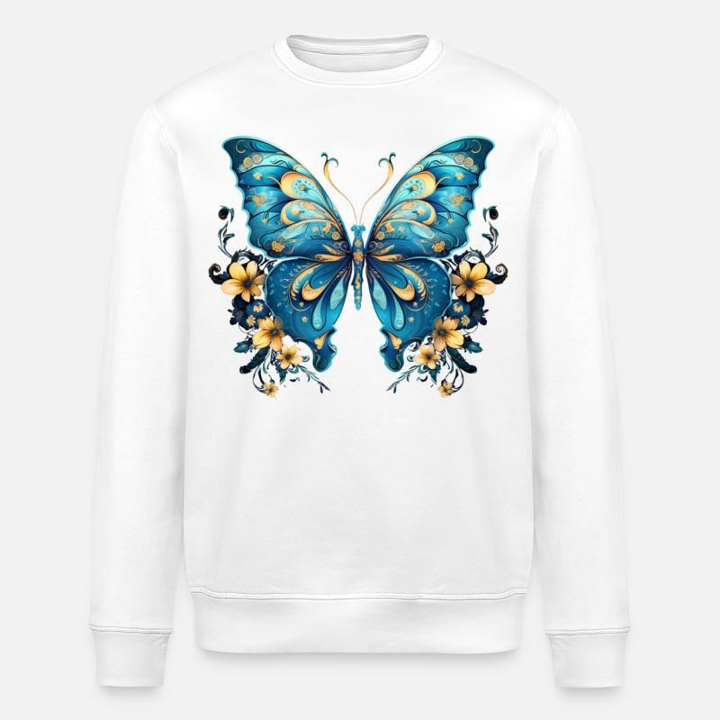 Schöner blauer Schmetterling - Stanley/Stella Unisex Bio-Sweatshirt ROLLER - Weiß