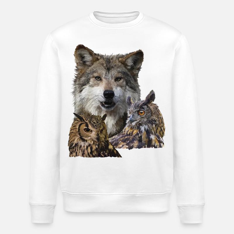 Wolf und Eulen - Stanley/Stella Unisex Bio-Sweatshirt ROLLER - Weiß