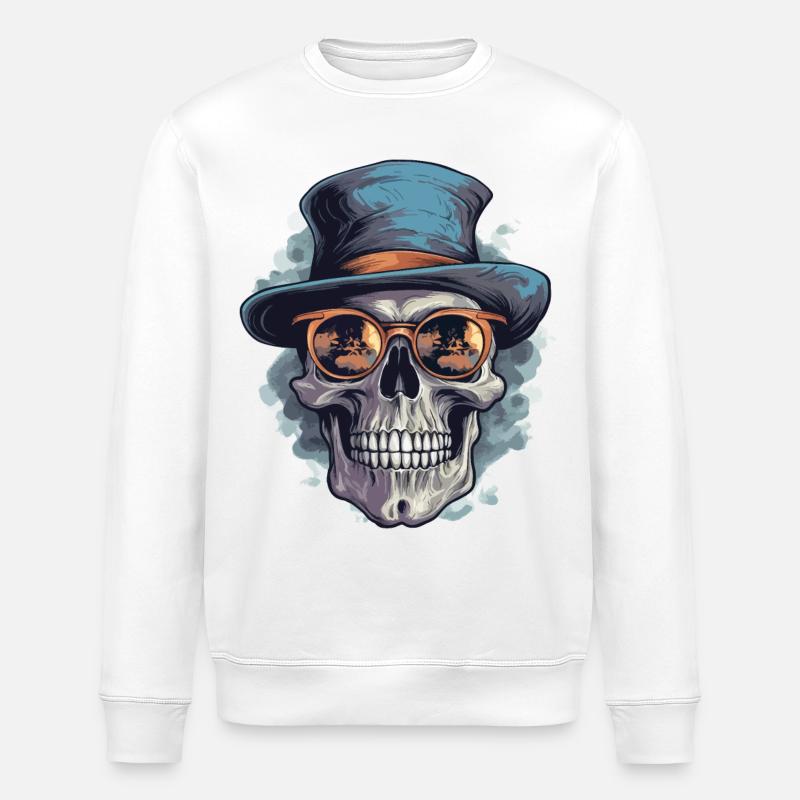 Skull Skull Sunglasses Hat Cool - Stanley/Stella ROLLER Unisex Organic Sweatshirt - white