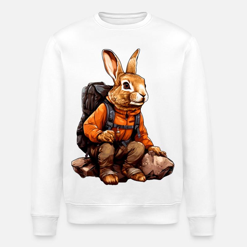 Hasen Wandern / Bergsteiger Hase - Stanley/Stella Unisex Bio-Sweatshirt ROLLER - Weiß