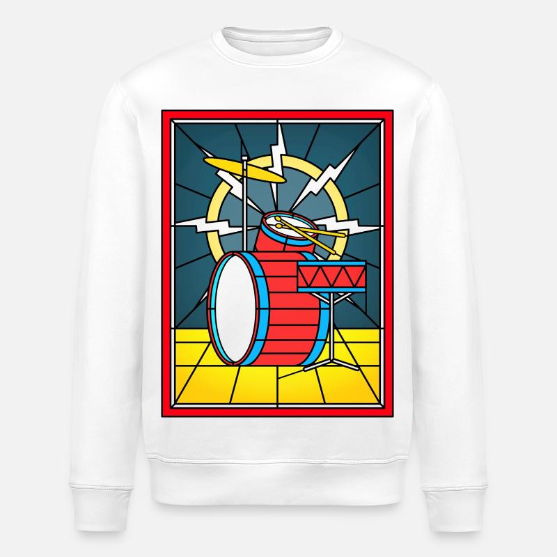Schlagzeug aus Buntglas - Stanley/Stella Unisex Bio-Sweatshirt ROLLER - Weiß