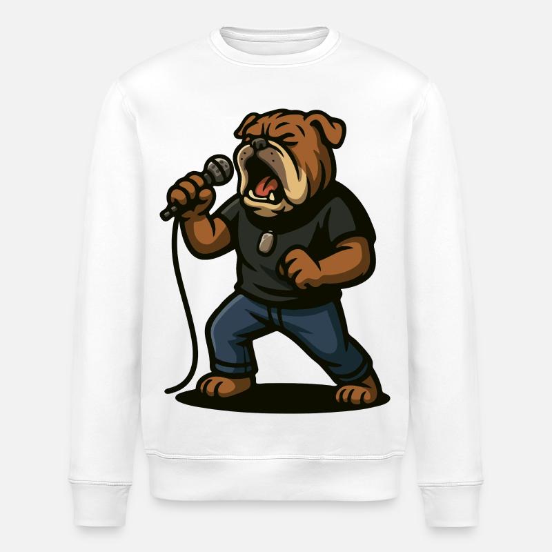 Rocksängerin Bulldogge mit Mikrofonkunst - Stanley/Stella Unisex Bio-Sweatshirt ROLLER - Weiß