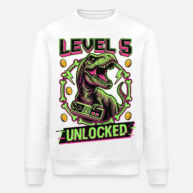 Level 5 Unlocked T-Rex - Stanley/Stella Unisex Bio-Sweatshirt ROLLER - Weiß