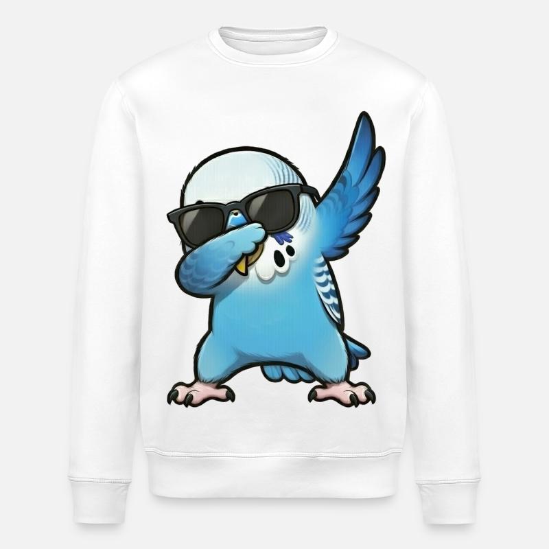Dabbing Budgie Blue - Stanley/Stella ROLLER Unisex Organic Sweatshirt - white
