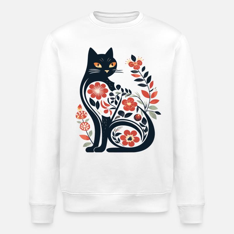 Cat silhouette with floral patterns - Stanley/Stella ROLLER Unisex Organic Sweatshirt - white