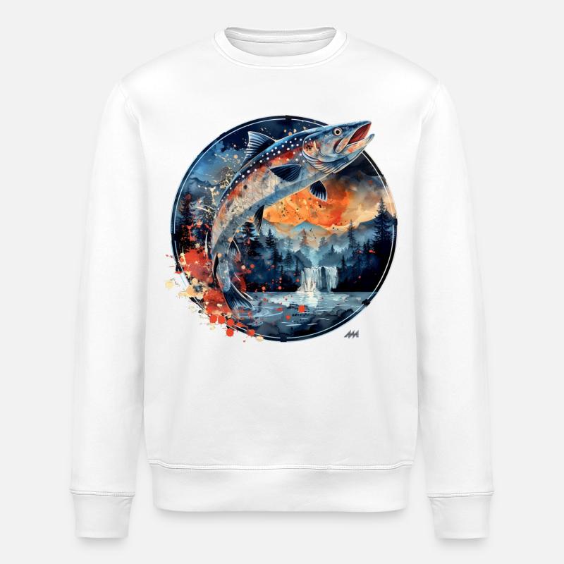 springender Fisch – Anglermotiv – Dynamischer Fang - Stanley/Stella Unisex Bio-Sweatshirt ROLLER - Weiß