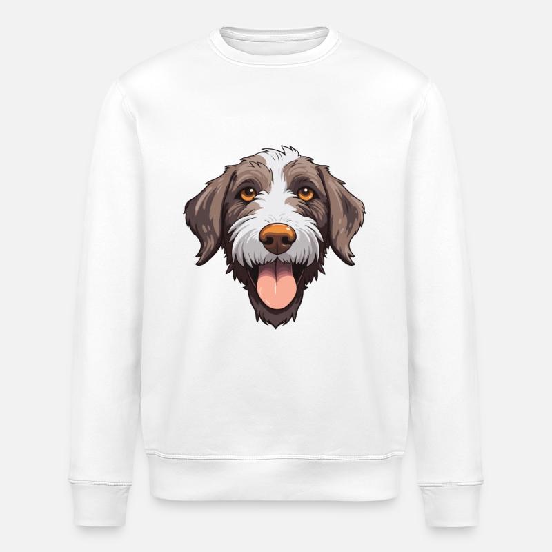 Deutsches drahthaariges Pointer-Hund-Rasse-Aquarell-Auto - Stanley/Stella Unisex Bio-Sweatshirt ROLLER - Weiß