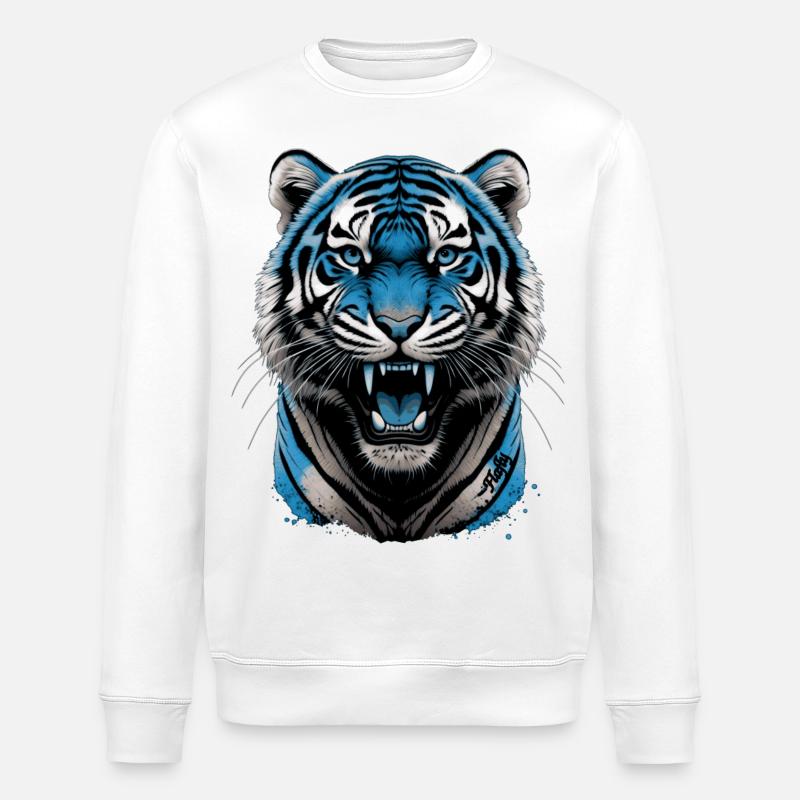 Blauer Tiger 💙 - Stanley/Stella Unisex Bio-Sweatshirt ROLLER - Weiß