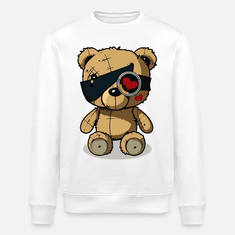 Cache-œil mignon ours - Sweat bio ROLLER Stanley/Stella Unisexe - blanc