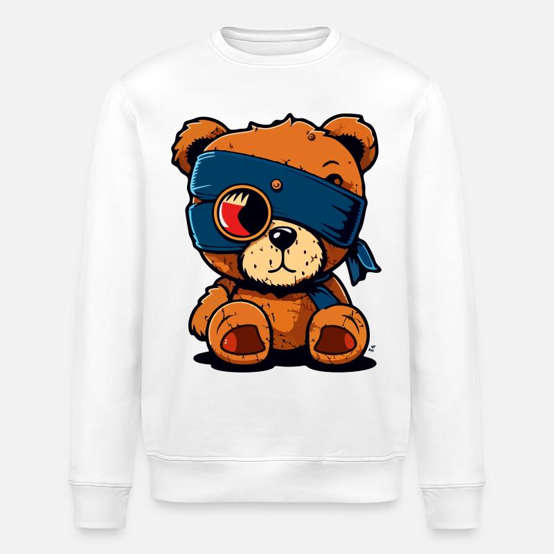Cache-œil mignon ours - Sweat bio ROLLER Stanley/Stella Unisexe - blanc