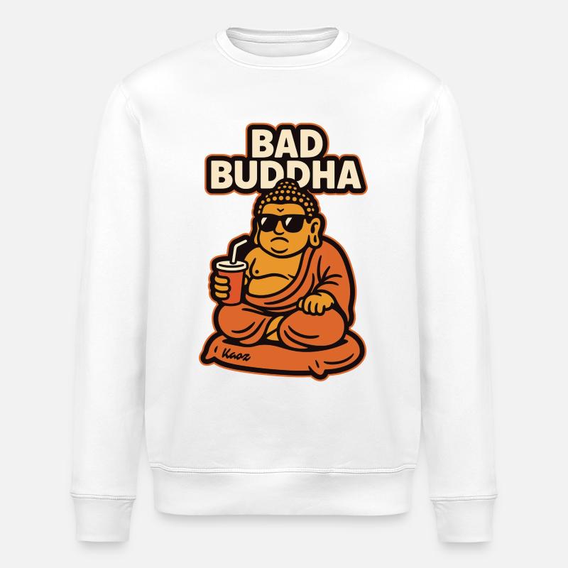 Bad Buddha mit Sonnenbrille und Becher - Stanley/Stella Unisex Bio-Sweatshirt ROLLER - Weiß