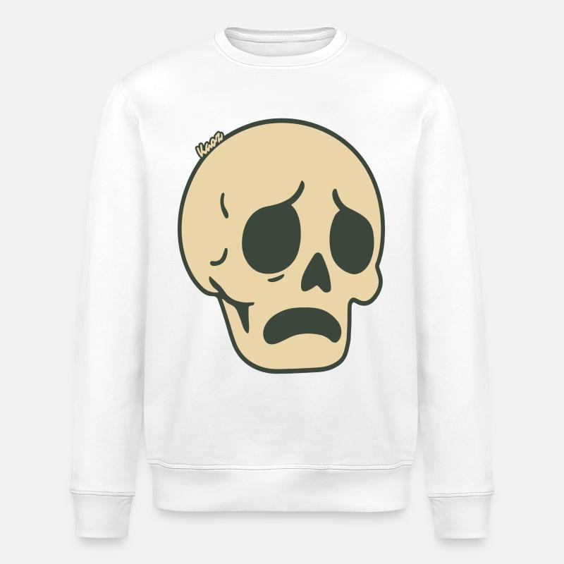 Sad Skull Comic Sticker Design - Stanley/Stella ROLLER Unisex Organic Sweatshirt - white