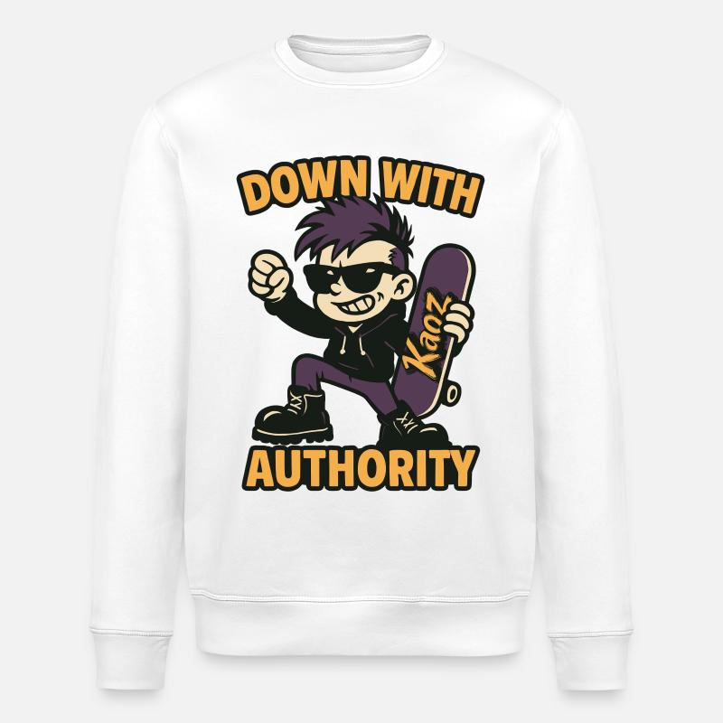 Comic-Skatepunk mit Sonnenbrille - Stanley/Stella Unisex Bio-Sweatshirt ROLLER - Weiß