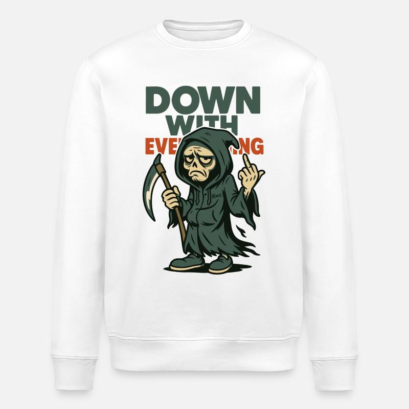 Sensenmann zeigt Mittelfinger mit Text - Stanley/Stella Unisex Bio-Sweatshirt ROLLER - Weiß