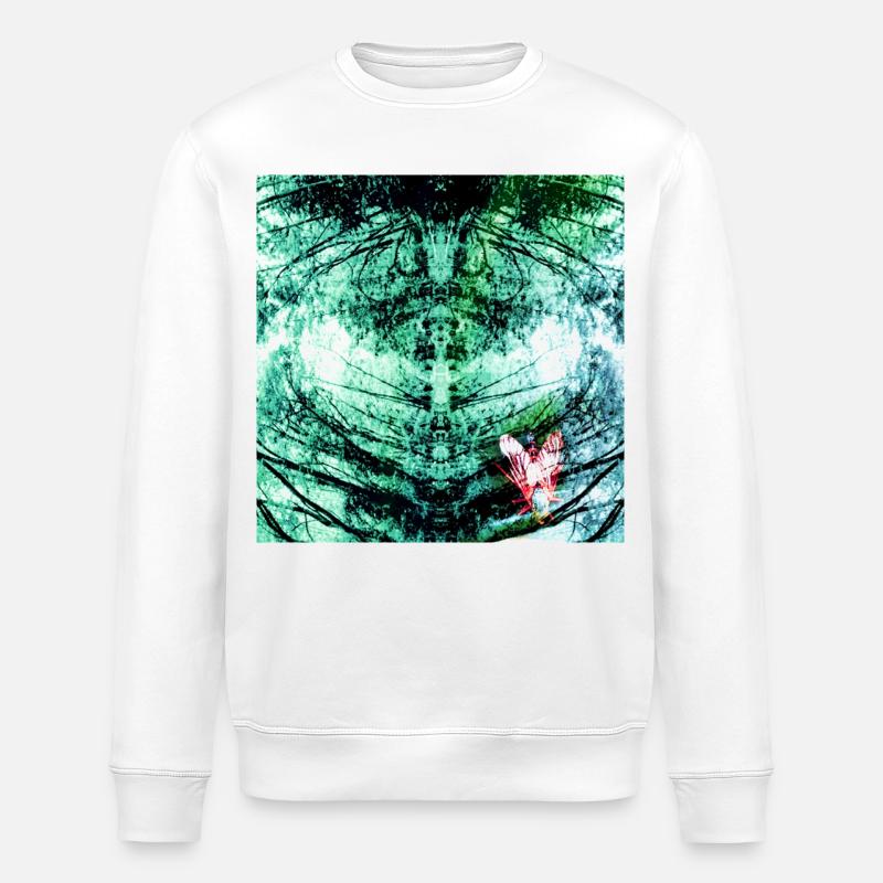 Forest Reflection Teal Butterfly - Stanley/Stella ROLLER Unisex Organic Sweatshirt - white