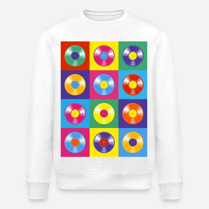 Disque vinyle vibrant Pop Art Collage - Sweat bio ROLLER Stanley/Stella Unisexe - blanc
