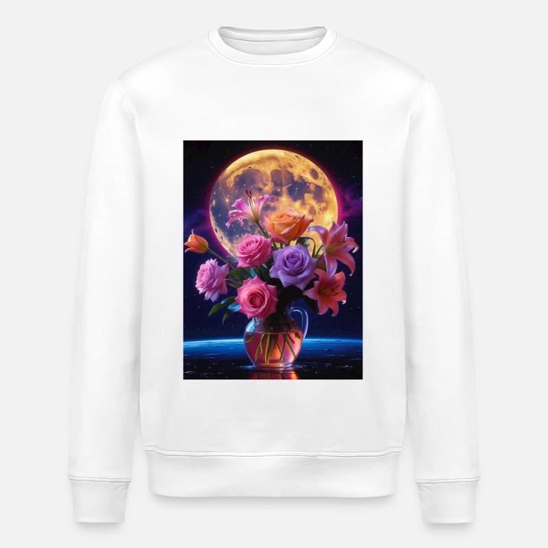 Celestial Bloom Under Full Moon - Stanley/Stella ROLLER Unisex Organic Sweatshirt - white