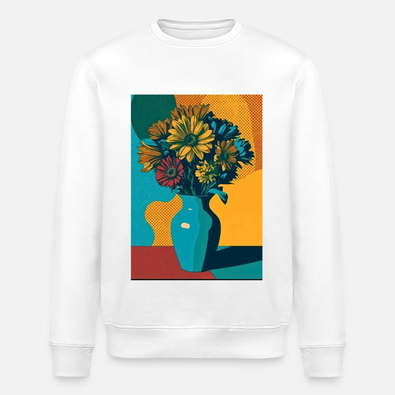 Pop Art Blumen auf blauer Vase - Stanley/Stella Unisex Bio-Sweatshirt ROLLER - Weiß