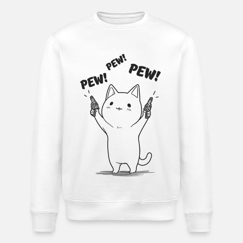 Kitten with Pew Pew - Stanley/Stella ROLLER Unisex Organic Sweatshirt - white