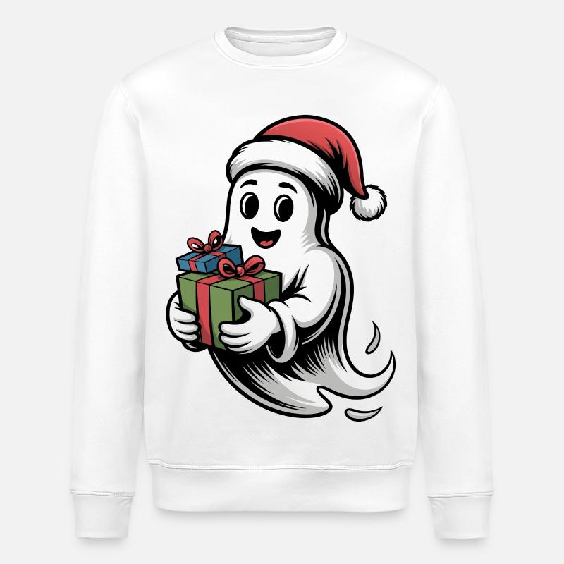 Weihnachtsgeist mit Geschenk - Sweat bio ROLLER Stanley/Stella Unisexe - blanc