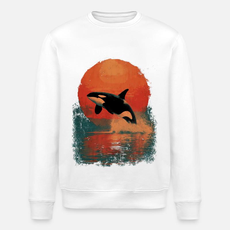Orca Sprung im Sonnenuntergang - Stanley/Stella Unisex Bio-Sweatshirt ROLLER - Weiß