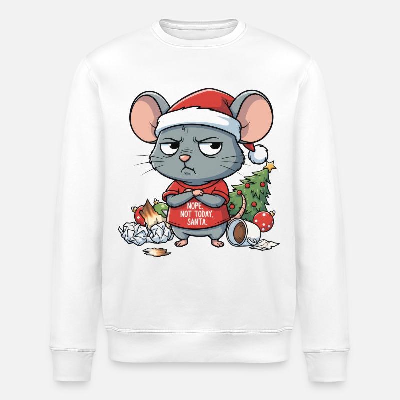 Grim Christmas Mouse with Funny Saying - Stanley/Stella ROLLER Unisex Organic Sweatshirt - white