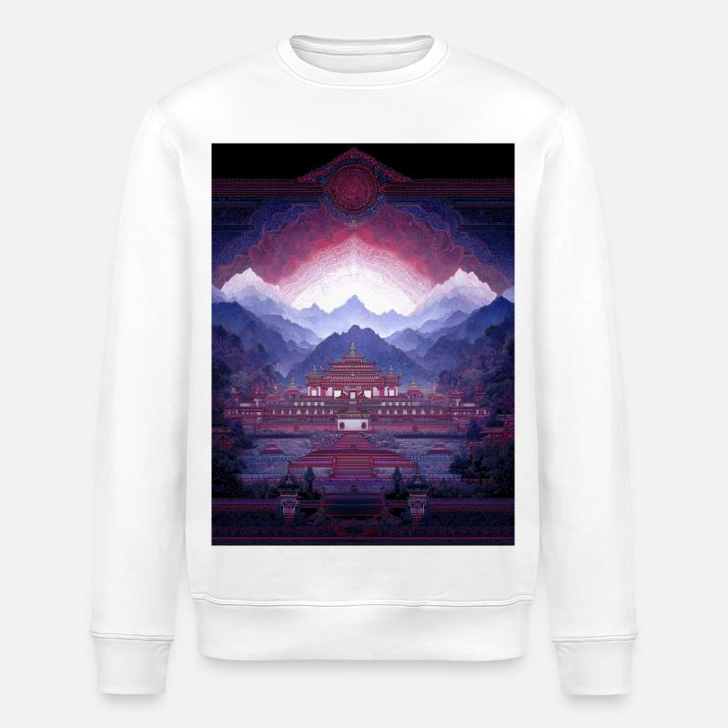 Psy Art - Pagode in Berglandschaft - Stanley/Stella Unisex Bio-Sweatshirt ROLLER - Weiß