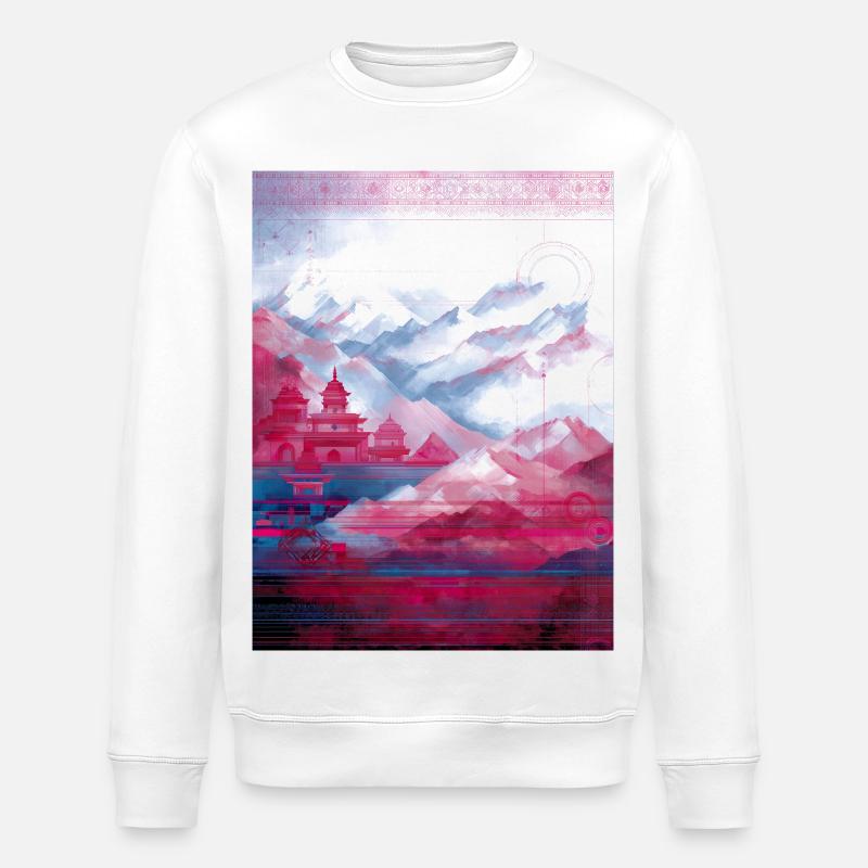 Psy-Art | Temples in the Himalayas - Stanley/Stella ROLLER Unisex Organic Sweatshirt - white