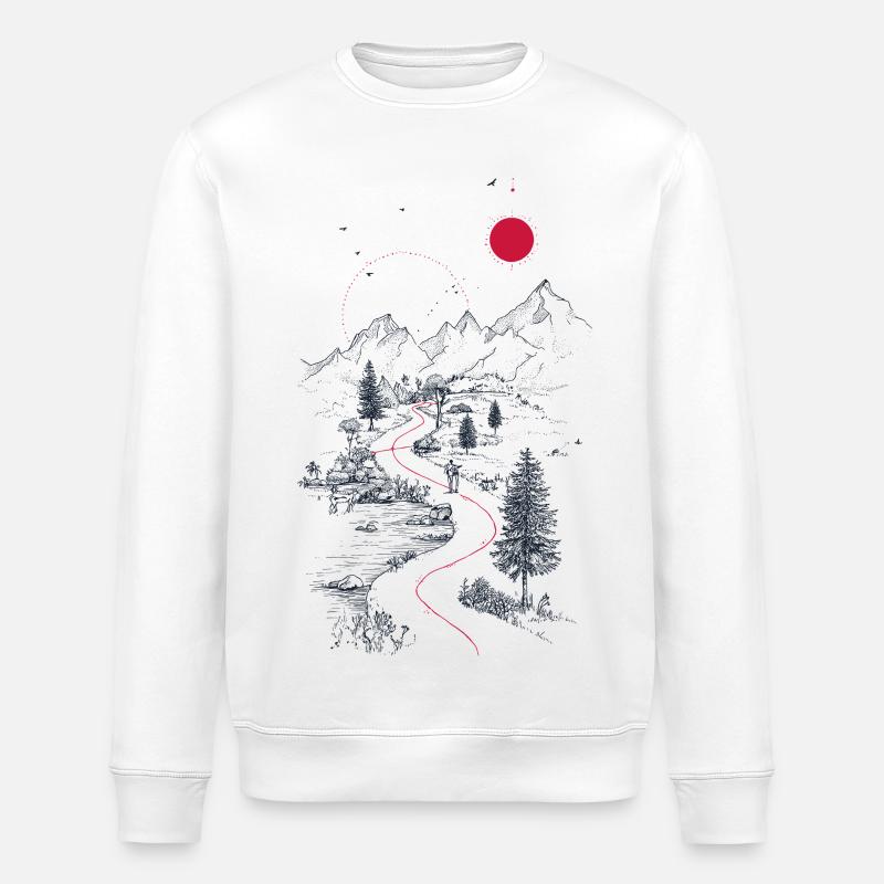 Red trail through mountain landscape - Stanley/Stella ROLLER Unisex Organic Sweatshirt - white