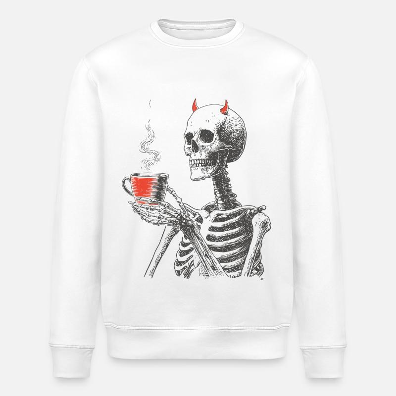 Devilish Coffee Skeleton - Stanley/Stella ROLLER Unisex Organic Sweatshirt - white