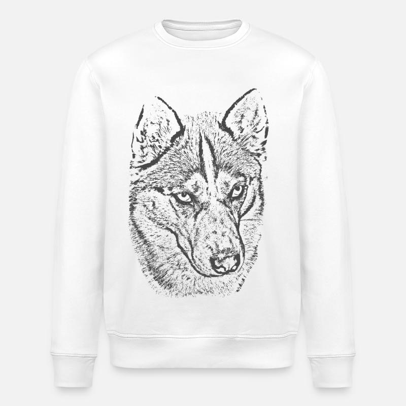 Wolfsblick Graustufen Illustration - Stanley/Stella Unisex Bio-Sweatshirt ROLLER - Weiß