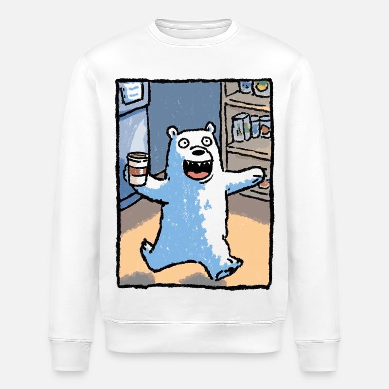 Kaffeebär im Laden - Stanley/Stella Unisex Bio-Sweatshirt ROLLER - Weiß