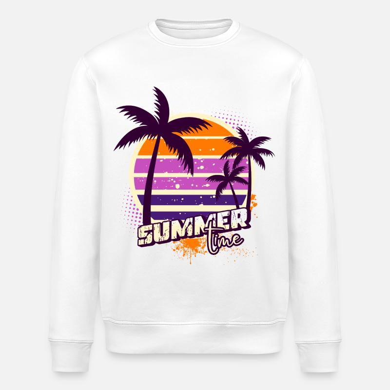 Sunset Palm Trees – Summer Time - Stanley/Stella ROLLER Unisex Organic Sweatshirt - white
