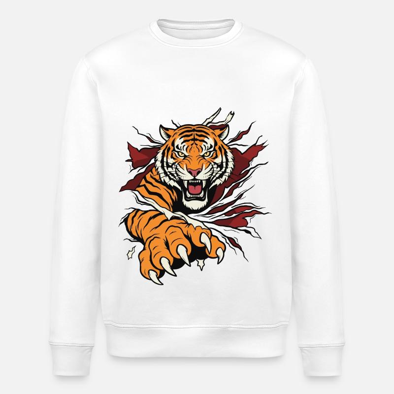 Brüllende Tiger-Wildklaue - Stanley/Stella Unisex Bio-Sweatshirt ROLLER - Weiß