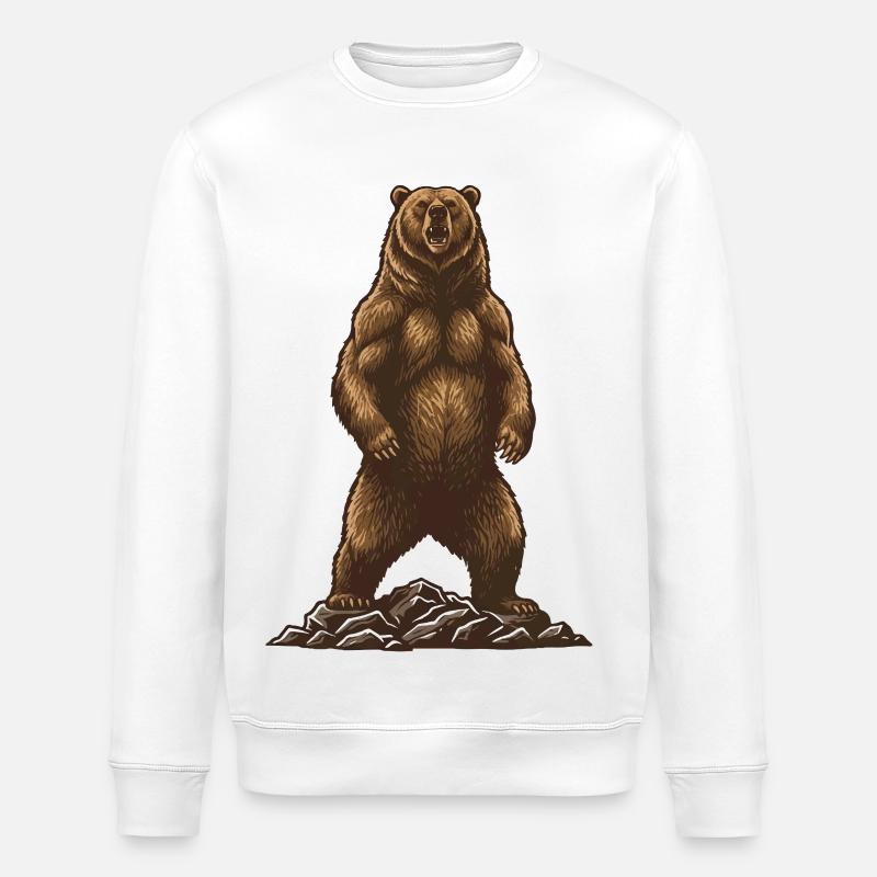 Ours Grizzly Majestueux Puissance Sauvage - Sweat bio ROLLER Stanley/Stella Unisexe - blanc