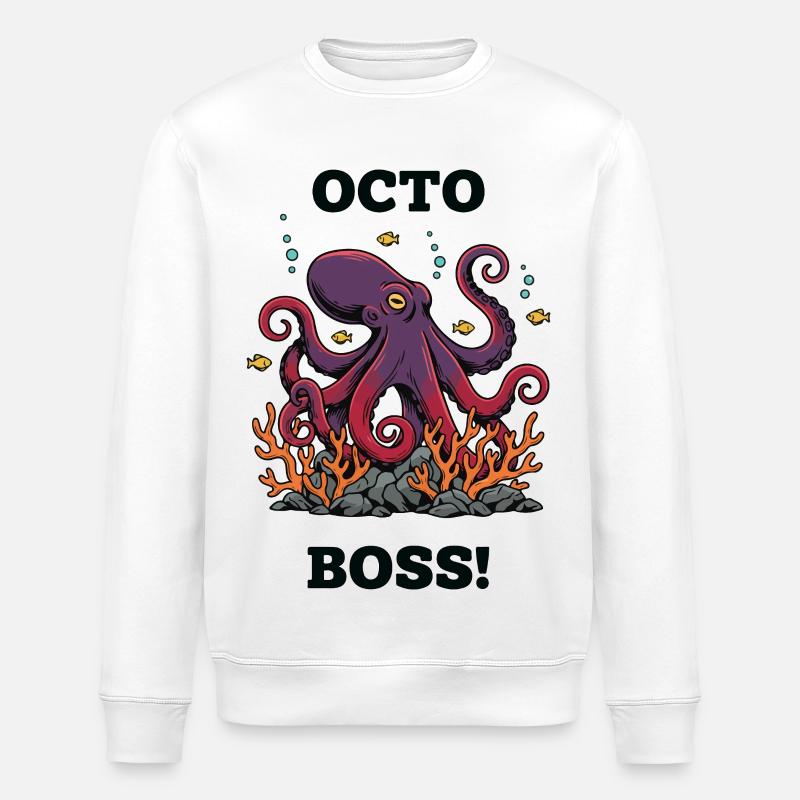 OctoBoss Reef King Octopus - Stanley/Stella ROLLER Unisex Organic Sweatshirt - white