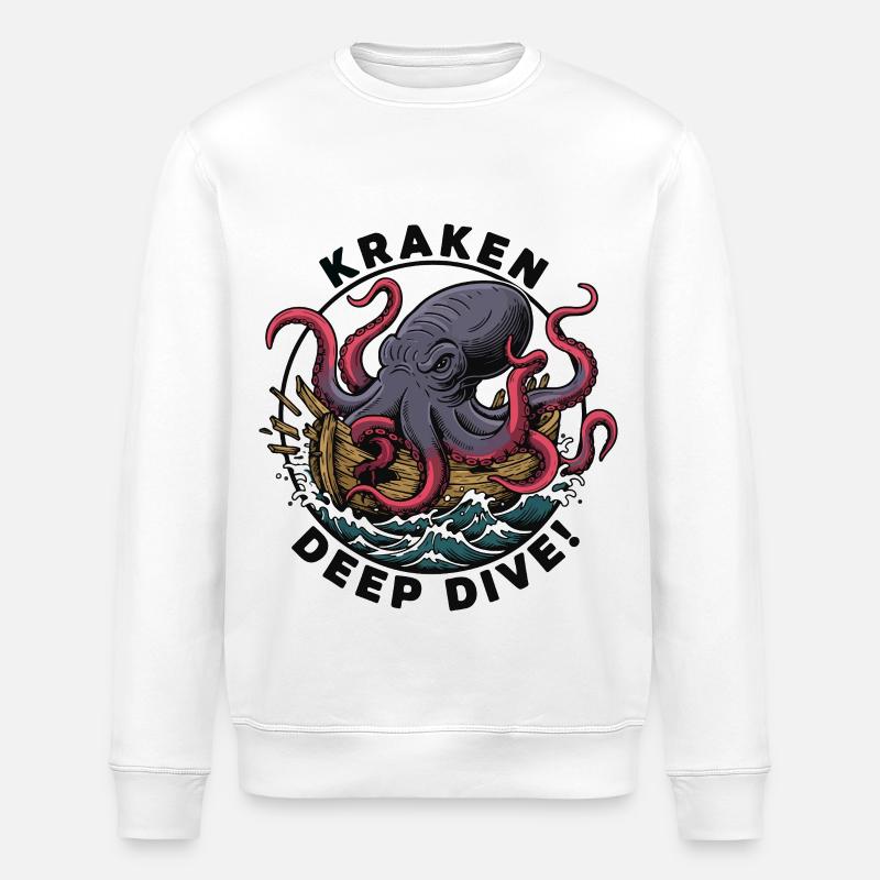 Kraken Deep Dive Attack Ship - Stanley/Stella ROLLER Unisex Organic Sweatshirt - white