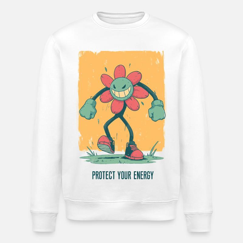 Motif fleur de protection énergétique - Sweat bio ROLLER Stanley/Stella Unisexe - blanc