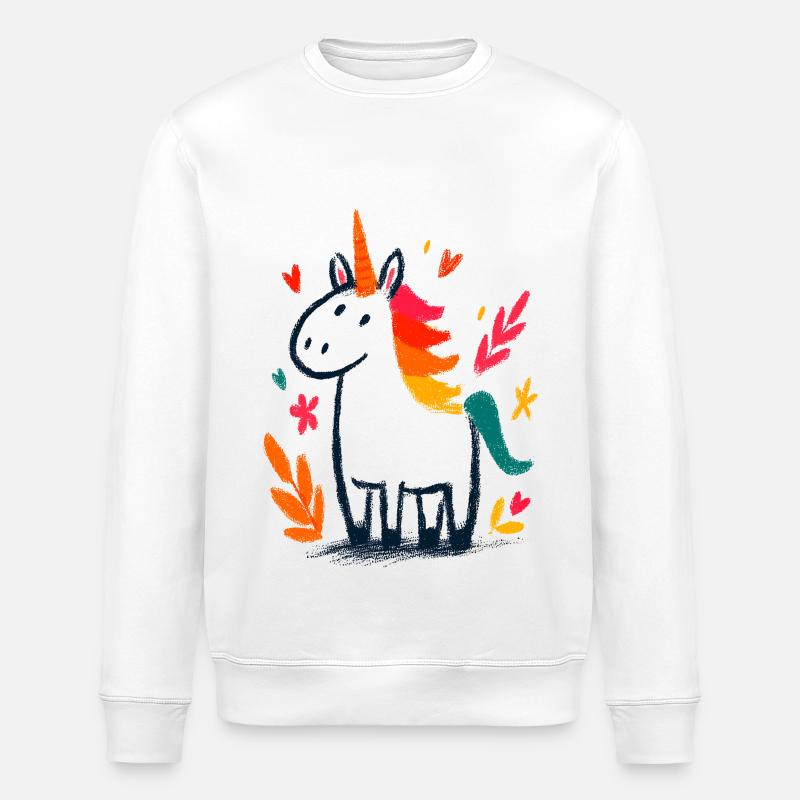 Pastellunicorn mit Regenbogenmähne - Stanley/Stella Unisex Bio-Sweatshirt ROLLER - Weiß