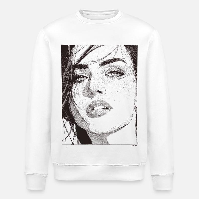 Dunkles Linienportrait Silhouette - Stanley/Stella Unisex Bio-Sweatshirt ROLLER - Weiß