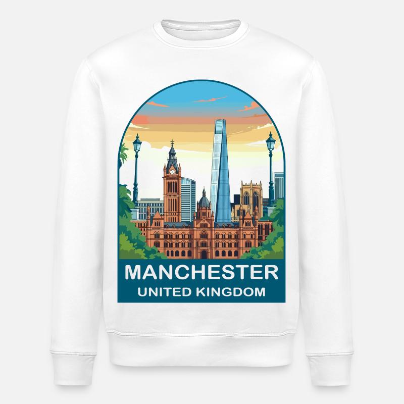 Manchester Skyline UK Reiseplakat-Kunst - Stanley/Stella Unisex Bio-Sweatshirt ROLLER - Weiß