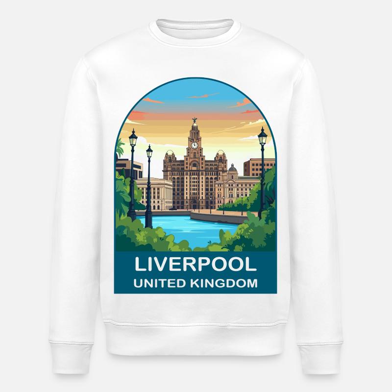 Liverpool Skyline UK Uferillustration - Stanley/Stella Unisex Bio-Sweatshirt ROLLER - Weiß