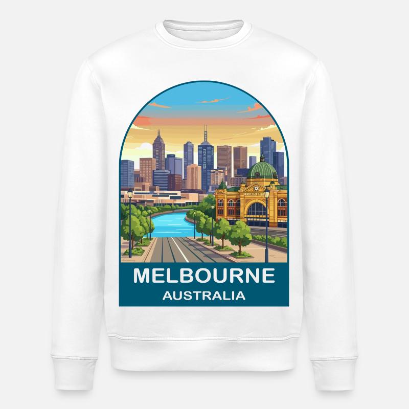 Melbourne, Australien, Flinders St Reiseplakat - Stanley/Stella Unisex Bio-Sweatshirt ROLLER - Weiß