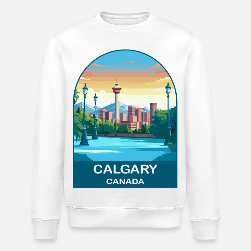 Calgary Canada Tower & Berge Reisekunst - Stanley/Stella Unisex Bio-Sweatshirt ROLLER - Weiß