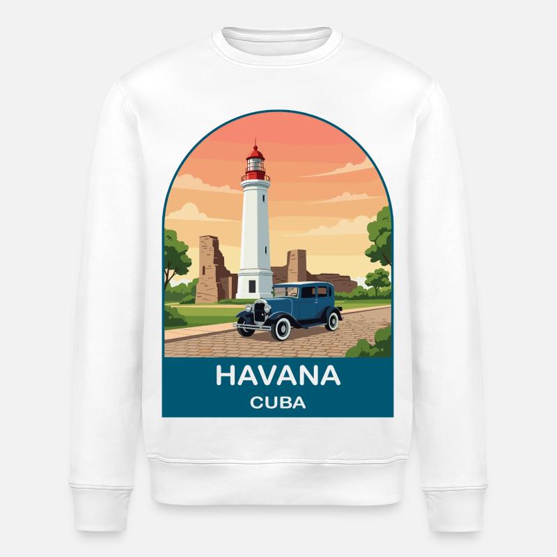 Havana Cuba Oldtimer-Reiseplakat - Stanley/Stella Unisex Bio-Sweatshirt ROLLER - Weiß