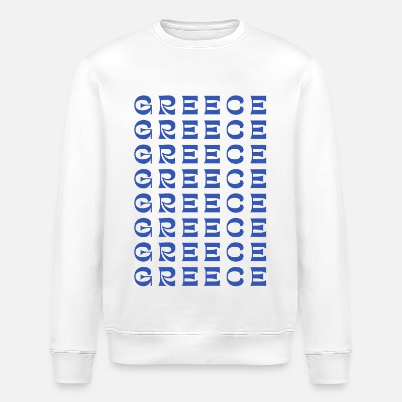 Greece Grid Blue Typography - Stanley/Stella ROLLER Unisex Organic Sweatshirt - white
