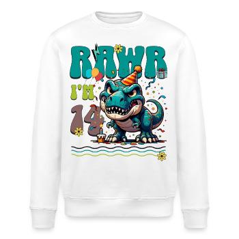 14ème anniversaire Rawr T Rex Dinosaure - Sweat bio ROLLER Stanley/Stella Unisexe - blanc - Devant - Nik (191cm)
