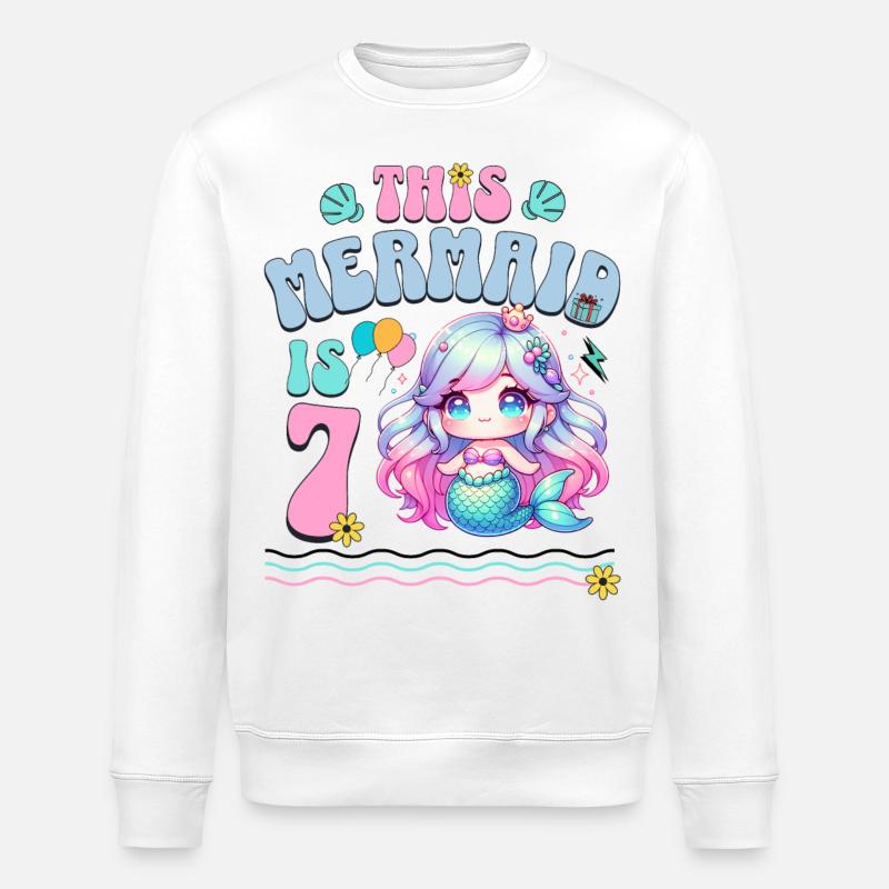 Sirène 7ème anniversaire fille enfants - Sweat bio ROLLER Stanley/Stella Unisexe - blanc