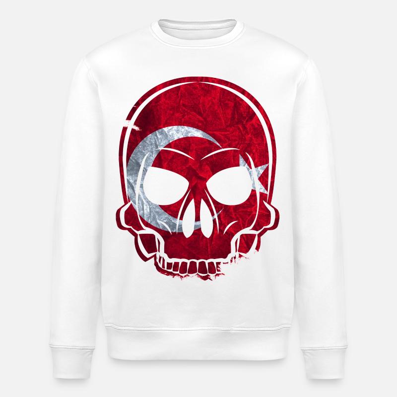 MMJ Turkey Flag Skull - Stanley/Stella ROLLER Unisex Organic Sweatshirt - white