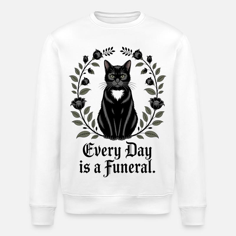 Elegante schwarze Katze mit Blumen - Stanley/Stella Unisex Bio-Sweatshirt ROLLER - Weiß